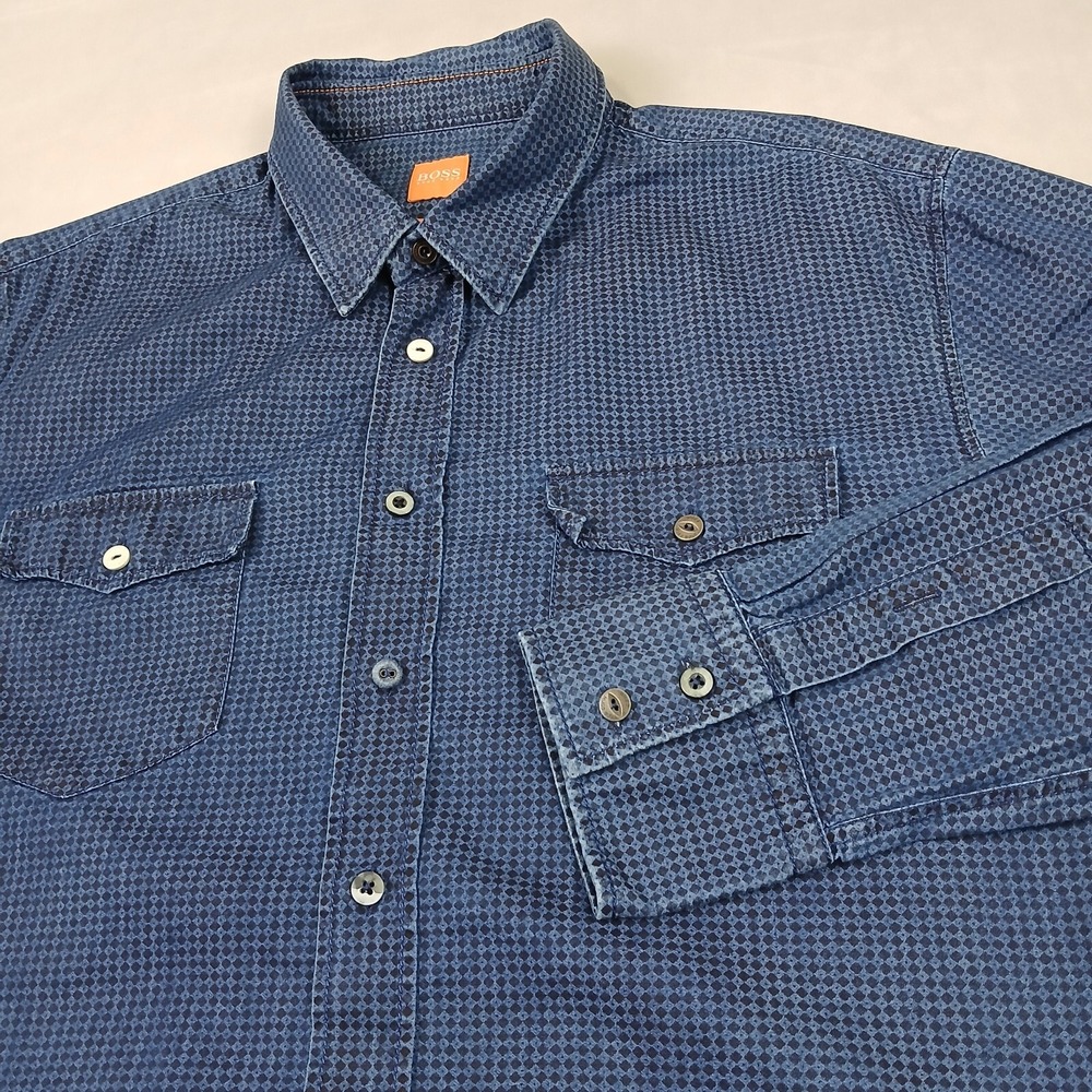 Hugo Boss Orange XL Mens Shirt Denim Button Up Long Sleeve 22x27 Fits Medium